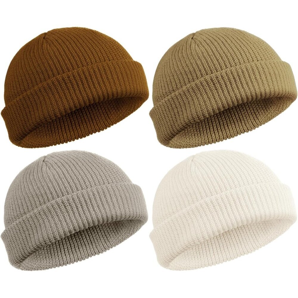 4 Pieces Trawler Beanie Watch Hat Roll up Edge Fisherman Beanie Unisex